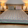 Hand block printed cotton bedsheet with floral pattern