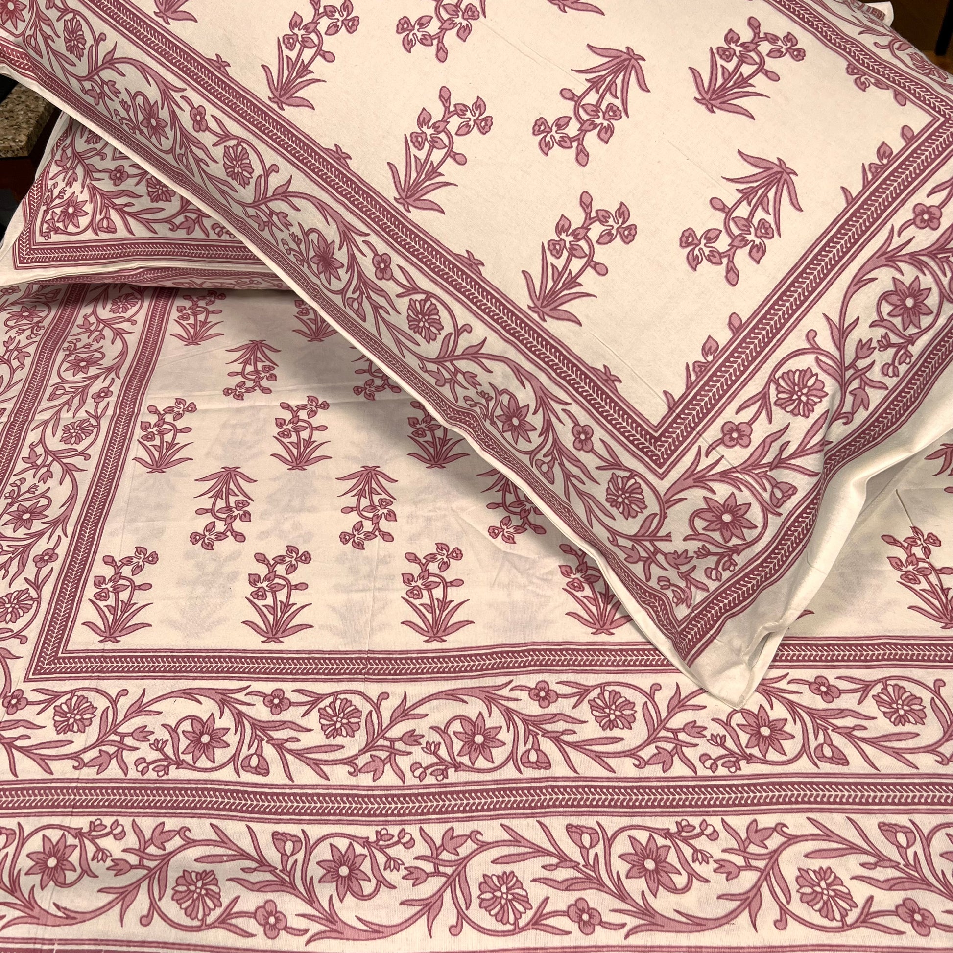 Handmade Printed Cotton Double Bedsheet With Floral Pattern