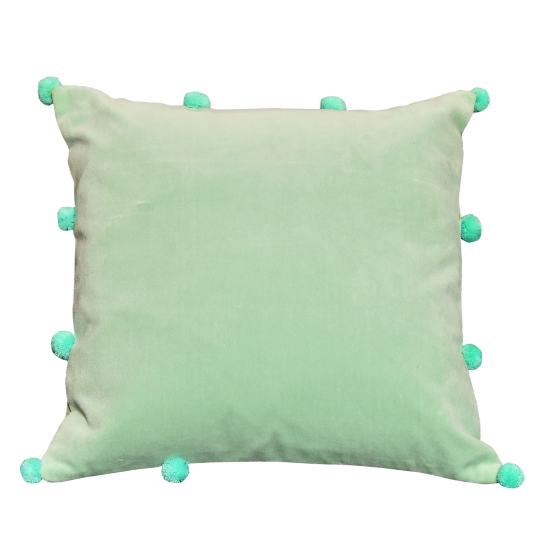 Cotton Velvet Bright Sea Green Cushion Covers With Pomp Pomps by Neelofar's