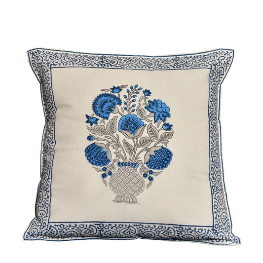 Block Printed Cushion Cover On Off White Base, 16 x 16 inches by Neelofar's