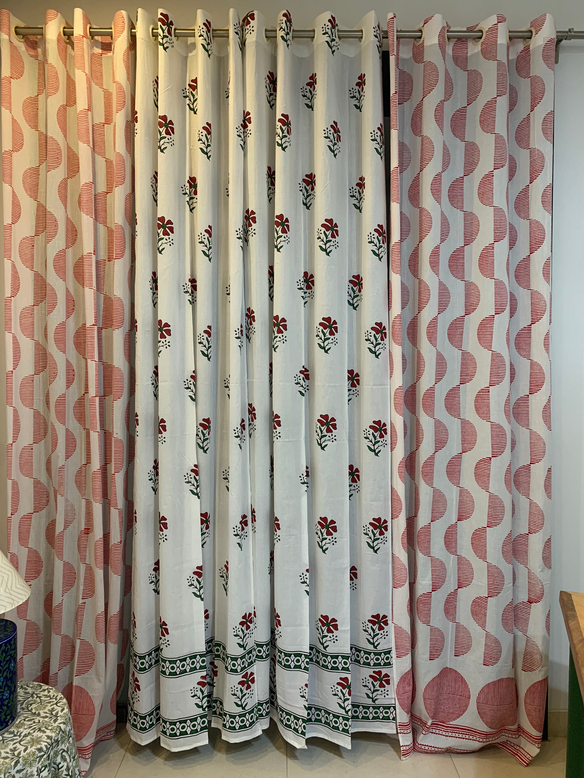 Block Printed Mul Curtain 102 x 45 inches by Neelofar's